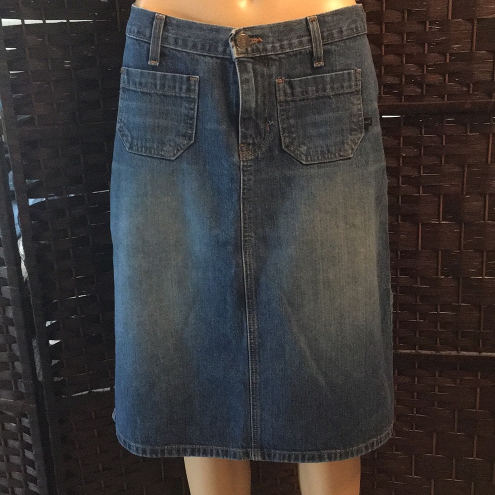 Abercrombie & Fitch stonewashed midi skirt w side splits and front pockets